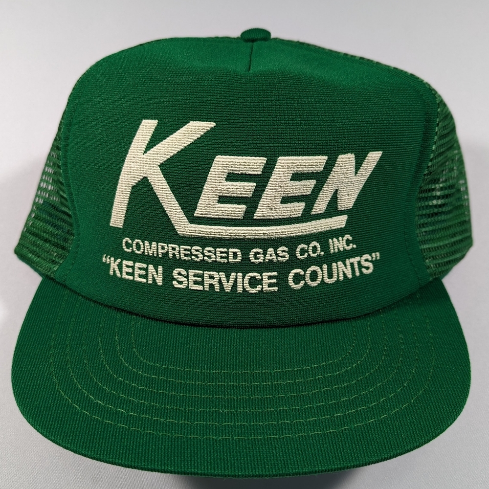 Vintage 80s Keen Gas Company Mesh Back Trucker Hat Snapback Green